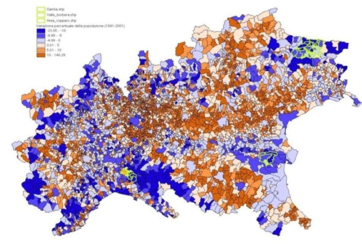 Mappa variazioni popolazioni