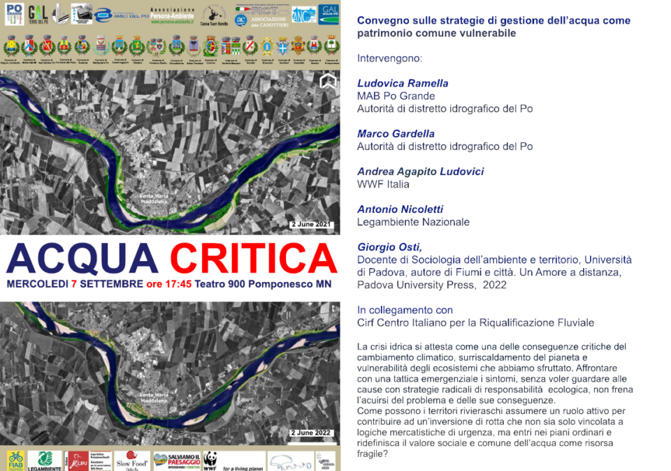 A Pomponesco, sul bordo del Po (prov. Mantova) un convegno sulla crisi idrica